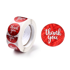 Red Thank you Stickers Roll, Self-Adhesive Paper Gift Tag Stickers, for Party, Decorative Presents, Flat Round , Red, 25x0.1mm, about 500pcs/roll