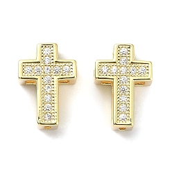 Real 18K Gold Plated Rack Plating Brass Micro Pave Cubic Zirconia Charms, Real 18K Gold Plated, Lead Free & Cadmium Free, Cross, Real 18K Gold Plated, 12.5x8.5x5.5mm, Hole: 3x0.9mm