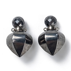 Hematite Faceted Synthetic Hematite Openable Perfume Bottle Pendants, with 304 Stainless Steel Findings, Peach Shape, Stainless Steel Color, 35~36x18~18.5x21~21.5mm, Hole: 1.8mm, Bottle Capacity: 1ml(0.034 fl. oz)