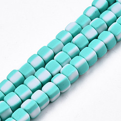 Turquoise Brin de perles pate polymère faits à la main , cube, turquoise, 5x5x4.5mm, Trou: 2mm, Environ 85~86 pcs/chapelet, 15.83 pouces ~ 16.06 pouces (40.2~40.8 cm)