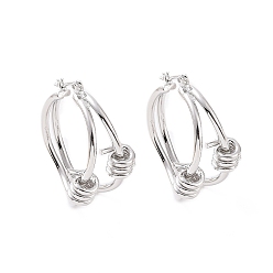 Platinum Brass Thorns Beaded Hoop Earrings for Women, Platinum, 32x31x17.5mm, Pin: 0.7mm