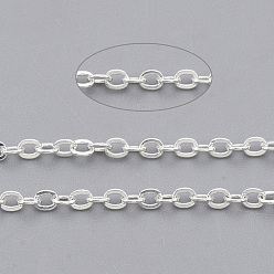 Серебро Железные кабельные цепи с латунным покрытием, пайки, с катушкой, Плоско-овальные, серебряный цвет гальваническим, 2.2x1.7x0.3 мм, около 39.37 футов (12 м) / рулон