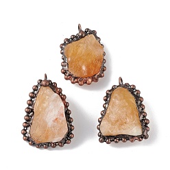 Citrine Natural Citrine Pendants, Nuggets Charms with Red Copper Plated Brass Chains, Lead Free & Cadmium Free, 31~42x23~35x12~23mm, Hole: 4mm