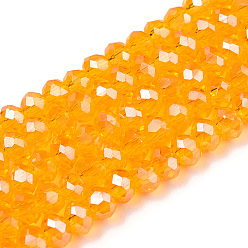 Orange Electroplate Glass Beads Strands, Pearl Luster Plated, Faceted, Rondelle, Orange, 2.5x2mm, Hole: 0.4mm, about 170pcs/strand, 11.8 inch(30cm)