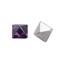 Amethyst K9 Glass Rhinestone Cabochons, Pointed Back & Back Plated, Faceted, Square, Amethyst, 8x8x8mm