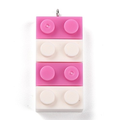 Pearl Pink Resin Pendants, with Platinum Iron Loop, Toy Bricks, Pearl Pink, 36x15.5x8mm, Hole: 2.6mm