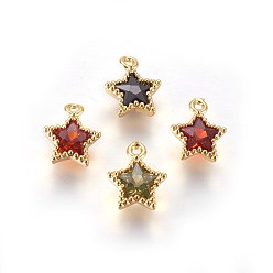 Mixed Color Golden Tone Brass Micro Pave Cubic Zirconia Charms, Star, Mixed Color, 10x8x3mm, Hole: 1mm