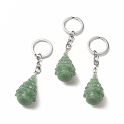 Aventurine Verte Porte-clés aventurine vert naturel, avec porte-clés fendus, arbre de Noël, 90mm