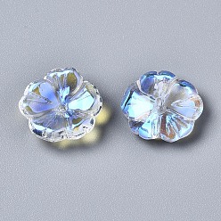 Clear AB Transparent Glass Beads, AB Color Plated, Flower, Clear AB, 15x15x6mm, Hole: 1.2mm