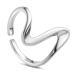 Platinum SHEGRACE Rhodium Plated 925 Sterling Silver Cuff Rings, Open Rings, Curved, Platinum, US Size 6(16.5mm)