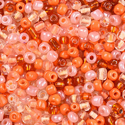 Dark Orange Opaque & Transparent Inside Colours Glass Seed Beads, Round Hole, Round, Mixed Color, Dark Orange, 4mm, Hole: 1.4~1.5mm