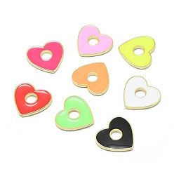 Mixed Color Brass Enamel Pendants, Real 18K Gold Plated, Long-Lasting Plated, Heart, Mixed Color, 15x16x1.5mm, Hole: 4mm