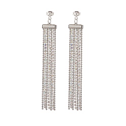 Stainless Steel Color 304 Stainless Steel Ball Chains Tassel Stud Earrings, Brass Rhinestone Strass Chains Jewelry for Women, Stainless Steel Color, 85mm, Pin: 0.8mm