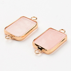 Rose Quartz Natural  Rose Quartz Links, with Light Gold Plated Edge Brass Loops, Rectangle, 28.5x15x3.5mm, Hole: 2mm