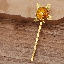 Golden Iron Hair Bobby Pin Findings, with Flower Brass Findings, Golden, 55x2mm