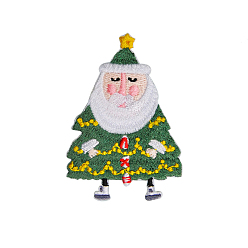 Árbol de Navidad Parches autoadhesivos de tela de bordado computarizado con temas navideños, pegar en parche, accesorios de vestuario, apliques, árbol de Navidad, 66x46 mm