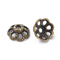 Antique Bronze Tibetan Style Bead Caps, Zinc Alloy Bead Caps, Lead Free & Nickel Free & Cadmium Free, Antique Bronze Color, 9mm in diameter, 4mm thick, hole: 1mm