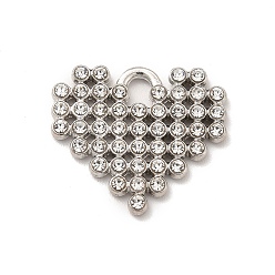 Platinum Alloy Crystal Rhinestone Pendants, Heart Charm, Platinum, 17x19.5x2mm, Hole: 3mm