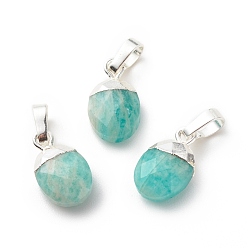 Amazonite Natural Amazonite Charms, with Silver Tone Brass Findings, Faceted, Cadmium Free & Lead Free, Oval, 14x8x5mm, Hole: 6x4mm