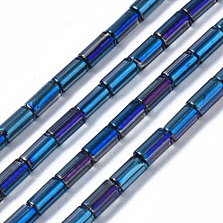 Azul Electroplate transparentes cuentas de vidrio hebras, dos tonos, columna, azul, 5x2.5 mm, agujero: 0.8 mm, sobre 72~75 unidades / cadena, 13.98 pulgada ~ 14.25 pulgada (35.5~36.2 cm)