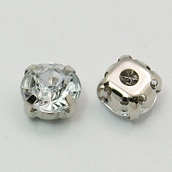 Cristal Cuadrado coser en diamantes de imitación, Enlaces multifilares, rhinestone de acrílico, con ajustes de puntas de latón, accesorios de prendas de vestir, cristal, 7x7x6 mm, agujero: 0.6~0.8 mm