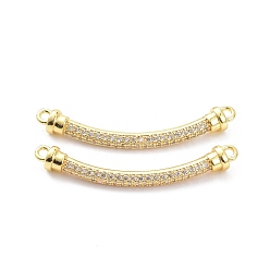 Real 18K Gold Plated Brass Micro Pave Clear Cubic Zirconia Normal Link Connectors, Long-Lasting Plated, Rectangle, Real 18K Gold Plated, 38x5mm, Hole: 1.6mm