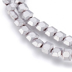 Platinum Plated Electroplated Non-magnetic Synthetic Hematite Beads Strands, Frosted, Hexagon, Platinum Plated, 6x6x3mm, Hole: 1mm, about 72pcs/strand, 15.94 inch(40.5cm)