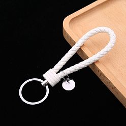 White PU Leather Knitting Keychains, Wristlet Keychains, with Platinum Tone Plated Alloy Key Rings, White, 12.5x3.2cm