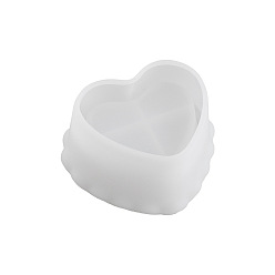 Blanc Moules de bougeoir en silicone diy, moules de résine, outils de moule d'artisanat en argile, cœur, blanc, 10.5x9.3x5.5 cm