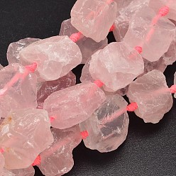 Розовый Кварц Самородки натуральной розовой нити кварца шарик, 16~28x9~20x10~25 мм, отверстие : 1 мм, около 16~17 шт / нитка, 15.5 дюйм