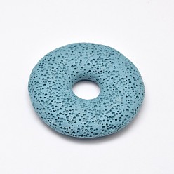 Небесно-голубой Природный диск из вулканического камня большие подвески, окрашенные, голубой, 50x11 мм, отверстие : 10 мм