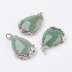 Green Aventurine Valentine Gifts Idea for Guys Natural Green AventurineGreen Aventurine Pendants, with Brass Findings, Drop, Platinum, 38~41x26x8mm, Hole: 5x4mm