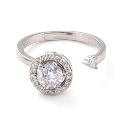 Платина Плоское круглое вращающееся открытое кольцо для женщин, латунные кубические циркониевые кольца-спиннеры, регулируемое кольцо манжеты для снятия стресса, платина, размер США 7 3/4 (17.9 мм)