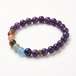 Amethyst Yoga Chakra Jewelry, Natural Amethyst Beads Stretch Bracelets, 2-1/8~2-3/8 inch(55~60mm)