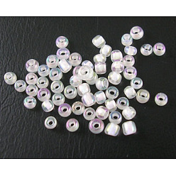 Floral White 12/0 Glass Seed Beads, Trans.Inside Colours Rainbow Round, Floral White, 2mm, about 30000pcs/pound