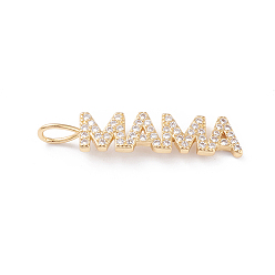 Real 18K Gold Plated Brass Micro Pave Clear Cubic Zirconia Pendants, Long-Lasting Plated, Word Mama, for Mother's Day, Real 18K Gold Plated, 30x6.5x1.6mm, Hole: 3x4mm