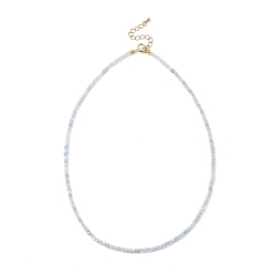 Aquamarine Natural Aquamarine Beaded Necklaces, with Golden Plated Brass Chain Extender and Spring Ring Clasps, Golden, 17.32~17.52 inch(44~44.5cm)