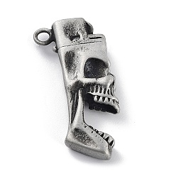 Antique Silver Tibetan Style Alloy Pendant, Frosted, Skull Charm, Antique Silver, 43.5x20.5x8.5mm, Hole: 3.2mm