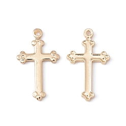 Golden Rack Plating Brass Pendants, Long-Lasting Plated, Cadmium Free & Lead Free, Cross Charms, Golden, 17.5x10x1mm, Hole: 1mm