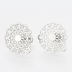 Stainless Steel Color 304 Stainless Steel Stud Earring Findings, with Loop, Flower, Stainless Steel Color, 16x14mm, Hole: 1mm, pin: 0.7mm