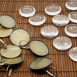 Antique Bronze 25mm Transparent Clear Domed Glass Cabochon Cover for Brass Photo Leverback Earring Making, Nickel Free, Antique Bronze, Earring: 38x26mm, Glass: 25x7.4mm