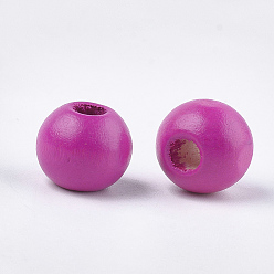 Magenta Natural Wood Beads, Dyed, Round, Magenta, 14x13mm, Hole: 3.5~4.5mm, about 680pcs/500g