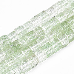 Verde Claro Abalorios de vidrio craquelados, teñido y climatizada, plaza, verde claro, 6x6x6 mm, agujero: 1.4 mm, sobre 60~61 unidades / cadena, 14.96 pulgada (38 cm)