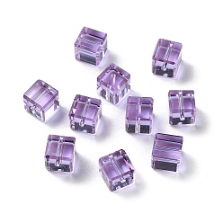 Pourpre Moyen Verre imitation perles de cristal autrichien, facette, suqare, support violet, 7.5x7.5mm, Trou: 1mm