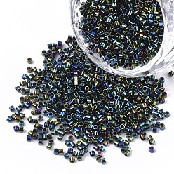 Coloré 11/0 note une perle de graines de verre, cylindre, taille uniforme des billes, couleurs métalliques, colorées, 1.5x1mm, Trou: 0.5mm, environ 20000 pcs / sachet 