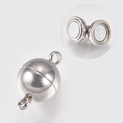 Stainless Steel Color 304 Stainless Steel Magnetic Clasps with Loops, Stainless Steel Color, 13.5x8mm, Hole: 1mm