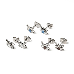 Mixed Color Enamel Crab Stud Earrings with 316 Surgical Stainless Steel Pins, Stainless Steel Color Plated 304 Stainless Steel Jewelry for Women, Mixed Color, 7x9mm, Pin: 0.8mm