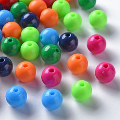 Couleur Mélangete Perles acryliques opaques, ronde, couleur mixte, 10x9mm, Trou: 2mm, environ940 pcs / 500 g