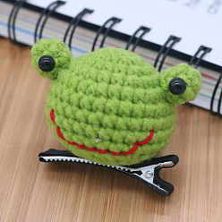 Frog Animal Theme Crochet Yarn Alligator Hair Clips, Knitting Alloy Hair Clips for Kids Girls, Frog Pattern, 80mm