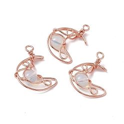 Opalite Opalite Pendants, Moon Charms, with Rack Plating Rose Gold Tone Brass Findings, Cadmium Free & Lead Free, 31.5~33x22x8.5mm, Hole: 2.5~3mm